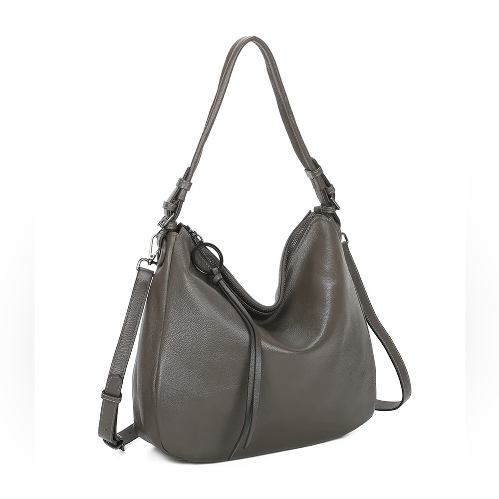 Elegant Gray Leather Hobo Bag, Leather, excellent barely used condition